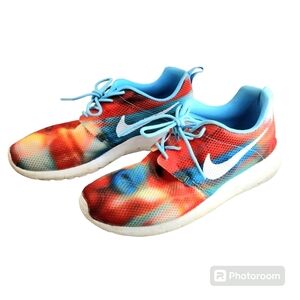 Preowned Nike Roshe Flyknit Rainbow Sherbet Running Shoes 705486-400 Youth 5.5